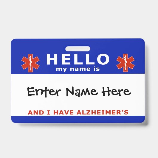HALLO ik heb alzheimer noodinformatie Badge (Voorzijde)