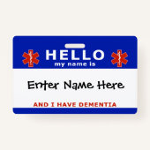 HALLO Ik heb dementie nood info Badge (Voorkant)