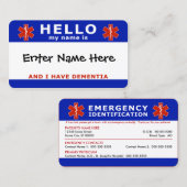 HALLO Ik heb dementie nood info Visitekaartje (Voorkant / Achterkant)