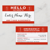 HALLO Ik heb een Alzheimers Emergency Contact Card Contactkaartje (Voorkant / Achterkant)