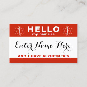 HALLO Ik heb een Alzheimers Emergency Contact Card Contactkaartje