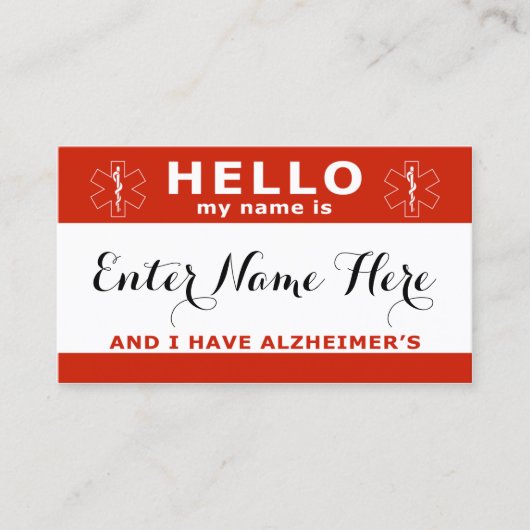 HALLO Ik heb een Alzheimers Emergency Contact Card Contactkaartje (Voorkant)