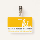 Hallo ik heb een verborgen medische handicap ID PV Badge (Voorkant met clip)