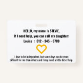 Hallo ik heb een verborgen medische handicap ID PV Badge (Achterkant)