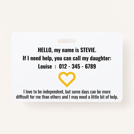 Hallo ik heb een verborgen medische handicap ID PV Badge (Achterkant)