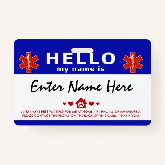 hallo ik heb huisdieren die op me wachten badge (Voorkant)