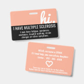 hallo ik heb multiple sclerose geduld pvc badge (Voor- en achterkant)