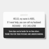 hallo ik heb narcolepsie handicap id badge (Achterkant)