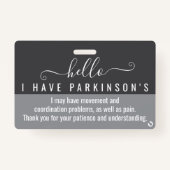 hallo · ik heb PARKINSONS invaliditeits-id Badge (Voorkant)