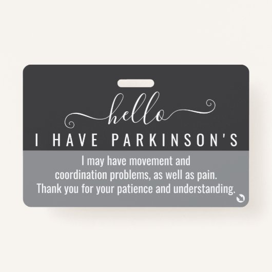 hallo · ik heb PARKINSONS invaliditeits-id Badge (Voorkant)