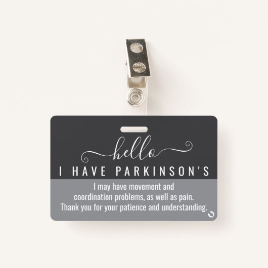 hallo · ik heb PARKINSONS invaliditeits-id Badge (Voorkant met clip)