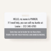 hallo · ik heb PARKINSONS invaliditeits-id Badge (Achterkant)