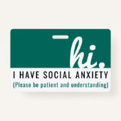 Hallo ik heb SOCIALE ANGST medische id pvc badge (Voorkant)