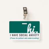 Hallo ik heb SOCIALE ANGST medische id pvc badge (Voorkant met clip)