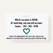 Hallo ik heb SOCIALE ANGST medische id pvc badge (Achterkant)