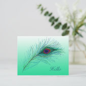 hallo, in aanraking blijven met Peacock Feathers Briefkaart (Staand voorkant)
