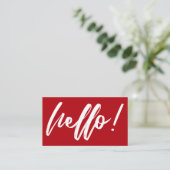 Hallo in handgeschreven script minimaal wit op roo visitekaartje (Staand voorkant)