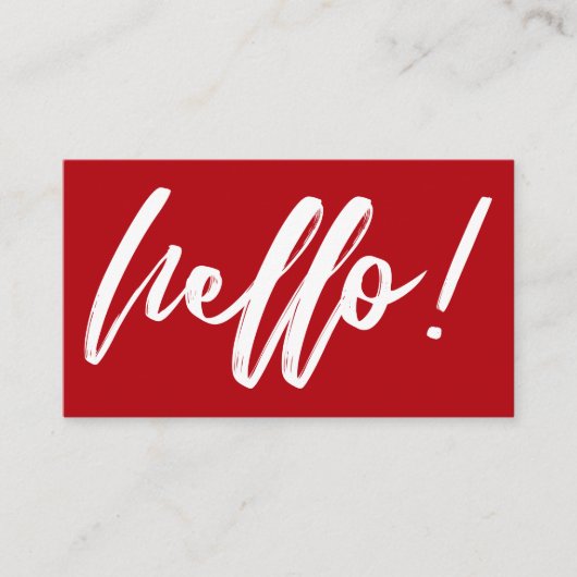 Hallo in handgeschreven script minimaal wit op roo visitekaartje (Voorkant)