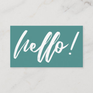 Hallo in handgeschreven script minimaal wit op tur visitekaartje