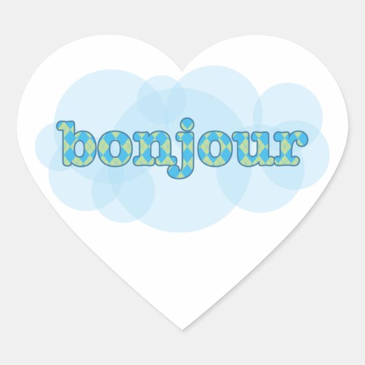Hallo in het Frans bonjour met argyle patroon Hart Sticker (Voorkant)