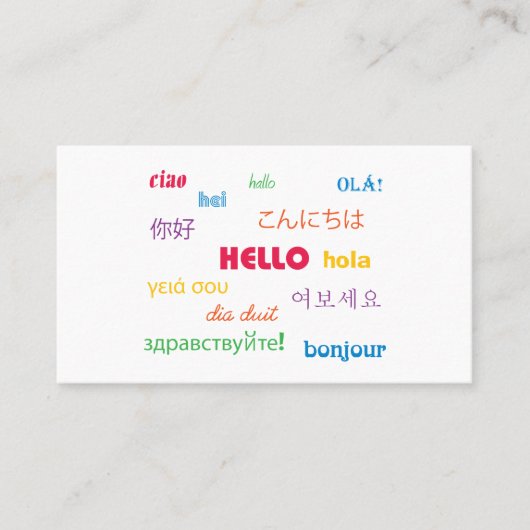 hallo in veel talen Kleurrijk Personaliseren Visitekaartje (Voorkant)