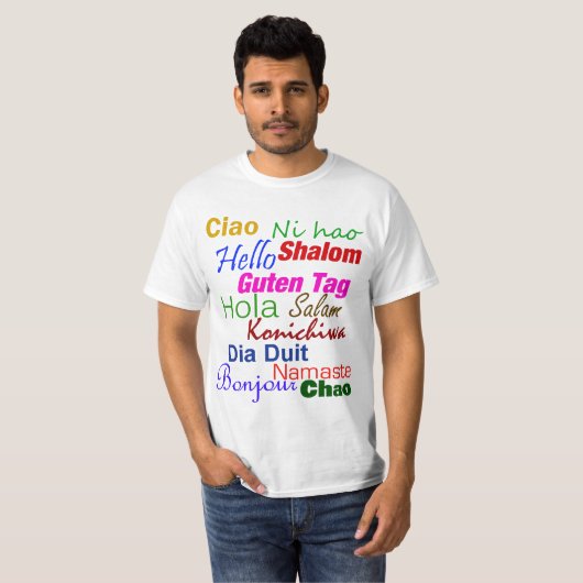 hallo in veel talen t-shirt (Voorkant volledig)
