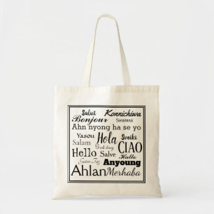 Hallo in verschillende talen boodschappentas tote bag