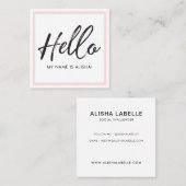 Hallo Introductie Brush Script & Roze Lijst Vierkante Visitekaartje (Voorkant / Achterkant)