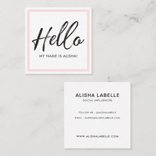 Hallo Introductie Brush Script & Roze Lijst Vierkante Visitekaartje (Voorkant / Achterkant)