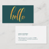 Hallo Introductie Gold Brush Script Emerald Green Visitekaartje (Voorkant / Achterkant)