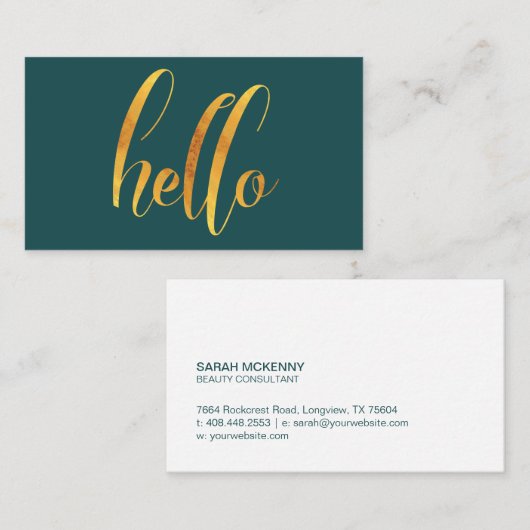 Hallo Introductie Gold Brush Script Emerald Green Visitekaartje (Voorkant / Achterkant)
