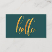 Hallo Introductie Gold Brush Script Emerald Green Visitekaartje (Voorkant)