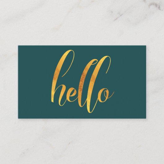 Hallo Introductie Gold Brush Script Emerald Green Visitekaartje (Voorkant)