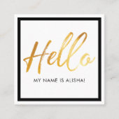 Hallo Introductie Gold Brush Script & Zwart Lijst Vierkante Visitekaartje (Voorkant)