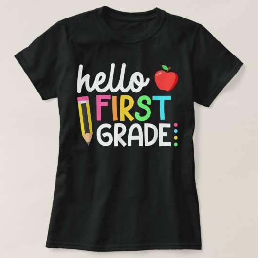 Hallo juf eerste klas Coquette potlood boog T-shirt (Design voorkant)
