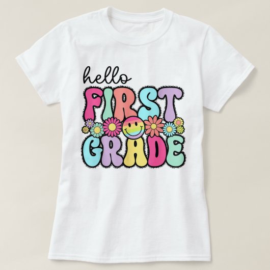Hallo juf eerste klas Coquette potlood boog T-shirt (Design voorkant)
