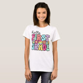 Hallo juf eerste klas Coquette potlood boog T-shirt (Voorkant volledig)