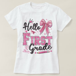 Hallo juf eerste klas Coquette potlood boog T-shirt