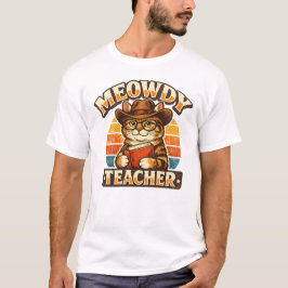 Hallo Juf Vintage Kat Cowboy Design T-shirt
