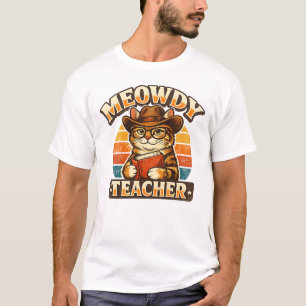 Hallo Juf Vintage Kat Cowboy Design T-shirt