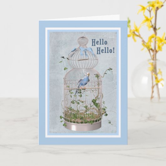 hallo kaart met Cheerful Birdcage (Gele Bloem)