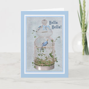 hallo kaart met Cheerful Birdcage
