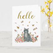 Hallo Kat en bloemen geïllustreerd denken van u Kaart (Gele Bloem)