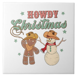 Hallo Kerst Cowboy Sneeuwman Western Grappig Tegeltje