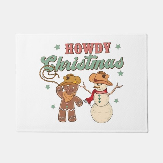 Hallo Kerst Cowboy Sneeuwman Westers Grappig Deurmat (Voorkant)