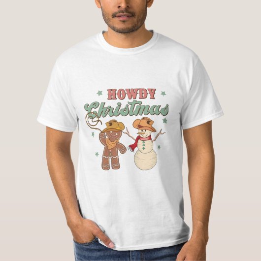 Hallo Kerst Cowboy Sneeuwman Westers Grappig T-shirt (Voorkant)