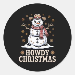 Hallo Kerst Cowboy Sneeuwman Westers Winter Kerstm Ronde Sticker