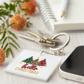 Hallo kerst Luipaardprint geruite bomen sleutelhan Sleutelhanger (Voorkant Rechts)