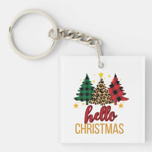 Hallo kerst Luipaardprint geruite bomen sleutelhan Sleutelhanger