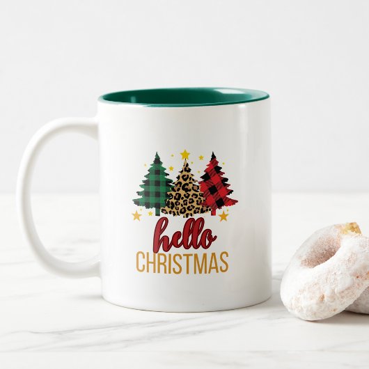 Hallo Kerst met geruite bomen koffie mok